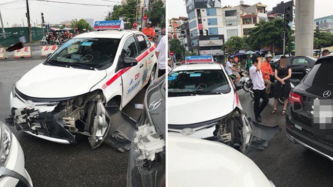 Xe Taxi Toyota Vios sang đường tông vào Mercedes vỡ nát đầu xe - Baoxehoi